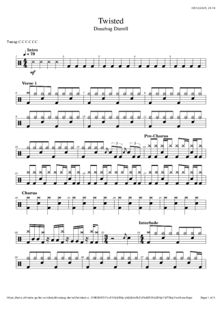 Dimebag Darrell Twisted score for Drums