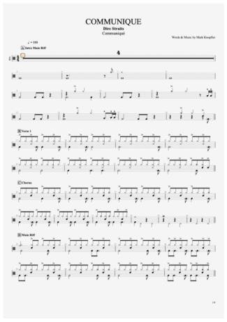 Dire Straits Communique score for Drums