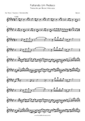 Djavan Faltando Um Pedaco score for Tenor Saxophone Soprano (Bb)