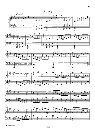 Domenico Scarlatti Keyboard Sonata In A Major K.113 score for Piano