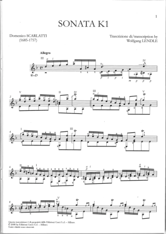 Domenico Scarlatti Sonata K1 score for Acoustic Guitar