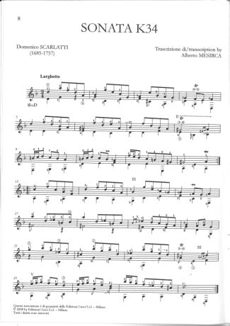 Domenico Scarlatti Sonata K34 score for Acoustic Guitar