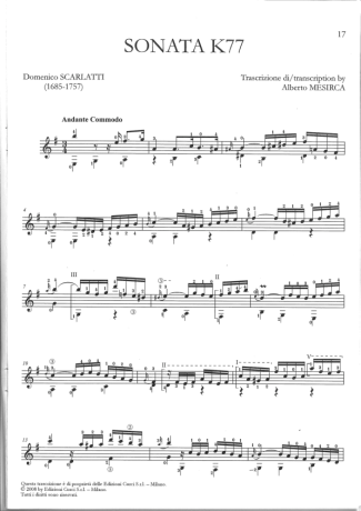 Domenico Scarlatti Sonata K77 score for Acoustic Guitar