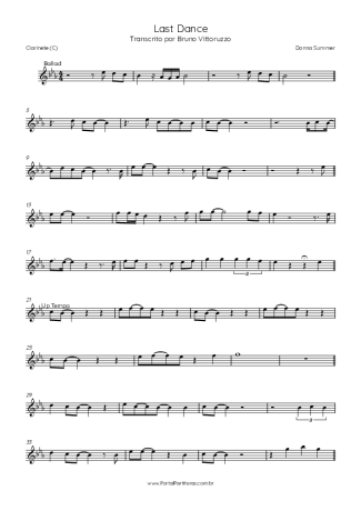 Donna Summer Last Dance score for Clarinet (C)