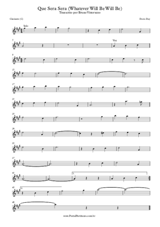 Doris Day Que Sera Sera (Whatever Will Be Will Be) score for Clarinet (C)