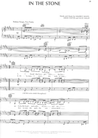 Earth Wind And Fire In The Stone score for Piano