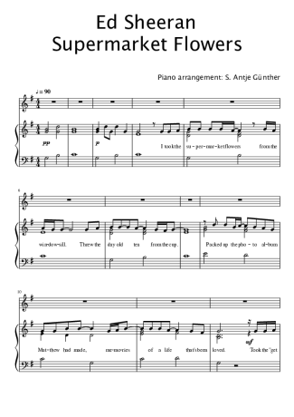 Ed Sheeran Supermarket Flowers (Arr. S. Antje Gunther) score for Piano