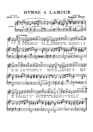 Edith Piaf  score for Piano