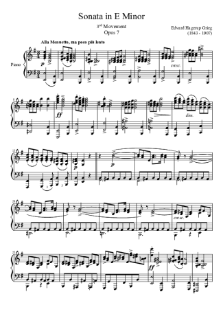 Edvard Grieg Sonata in E Minor Opus 7 3rd Movement score for Piano