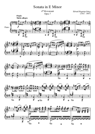Edvard Grieg Sonata in E Minor Opus 7 4th Movement score for Piano