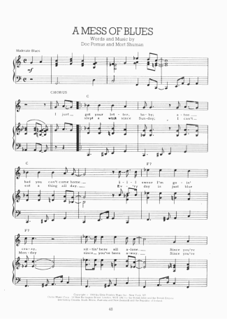 Elvis Presley A Mess Of Blues score for Piano