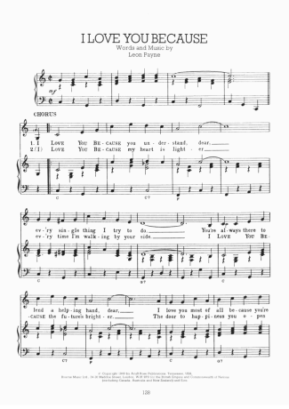 Elvis Presley I Love You Because score for Piano