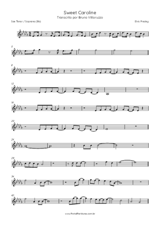 Elvis Presley Sweet Caroline score for Tenor Saxophone Soprano (Bb)