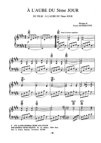 Ennio Morricone À L Aube Du 5ème Jour score for Piano