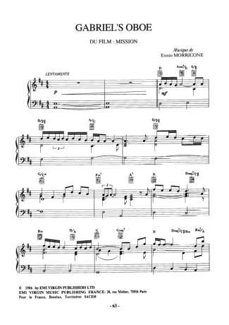 Ennio Morricone Gabriels Oboe score for Piano