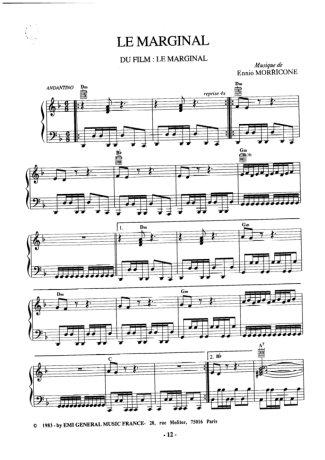 Ennio Morricone Le Marginal score for Piano