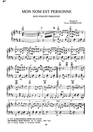 Ennio Morricone Mon Nom Est Personne score for Piano