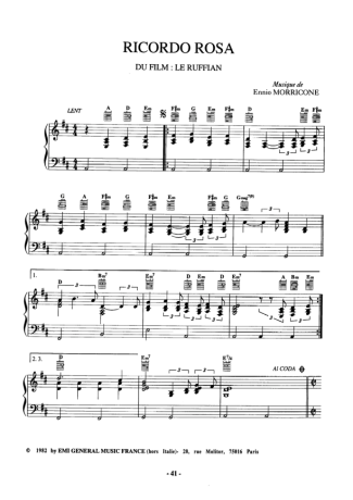Ennio Morricone Ricordo Rosa score for Piano