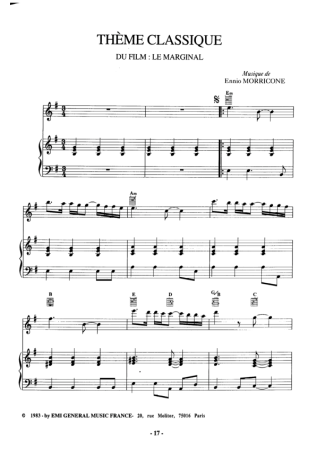Ennio Morricone Thème Classique score for Piano