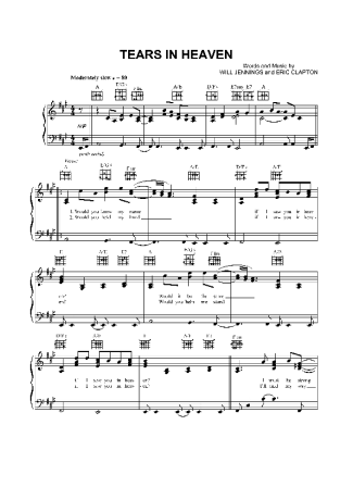 Eric Clapton Tears In Heaven score for Piano