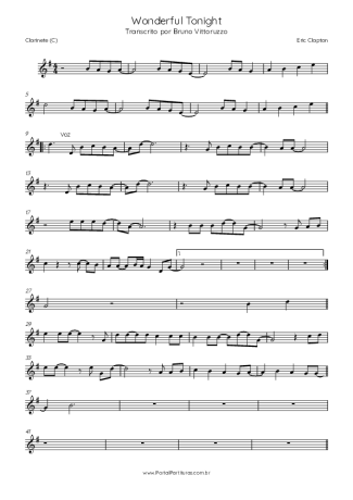 Eric Clapton Wonderful Tonight score for Clarinet (C)