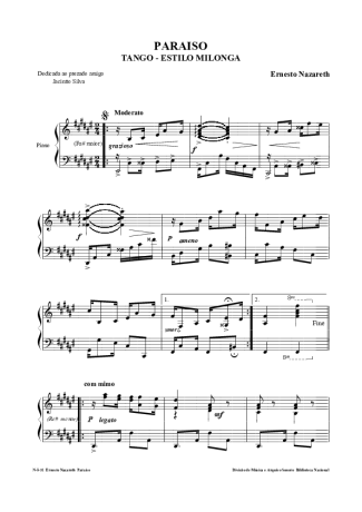 Ernesto Nazareth Paraíso score for Piano
