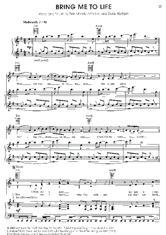 Evanescence Bring Me To Life score for Piano