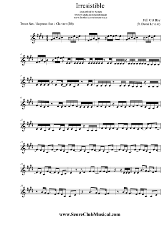 Fall Out Boy Irresistible (ft. Demi Lovato) score for Clarinet (Bb)