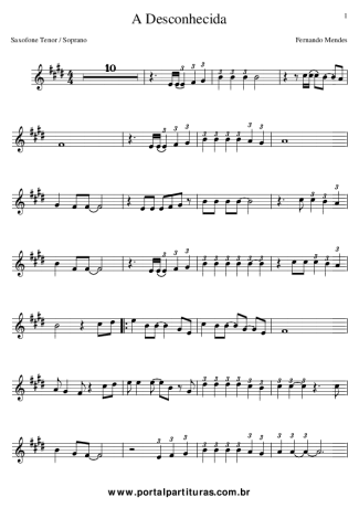 Fernando Mendes A Desconhecida score for Tenor Saxophone Soprano (Bb)