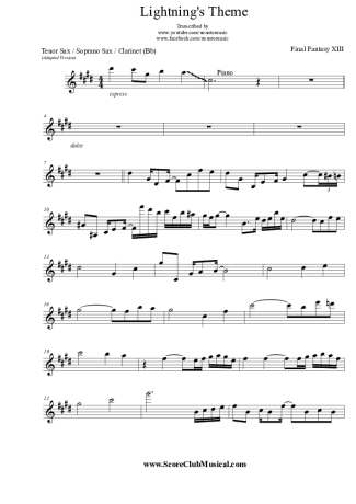 Final Fantasy XIII  score for Clarinet (Bb)