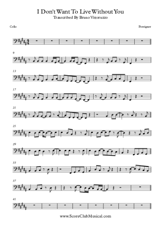 Foreigner I Don´t Want To Live Without You score for Cello