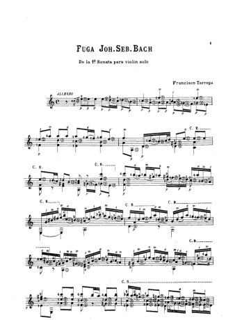 Francisco Tárrega Fuga (J.S. Bach) score for Acoustic Guitar