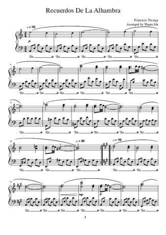 Francisco Tárrega  score for Piano