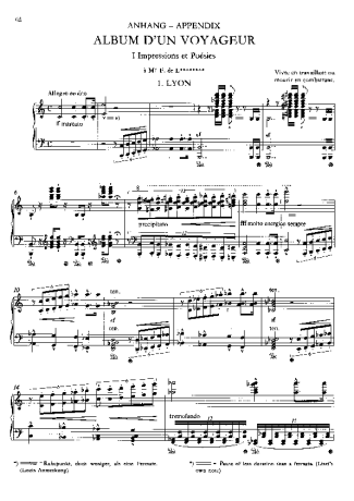 Franz Liszt Album Dun Voyageur S.156 score for Piano