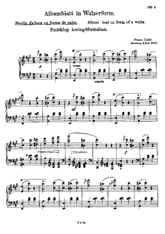 Franz Liszt Albumblatt In Walzerform S.166 score for Piano