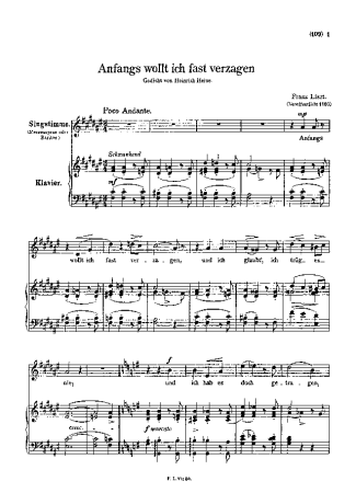 Franz Liszt Anfangs Wollt Ich Fast Verzagen S.311 score for Piano