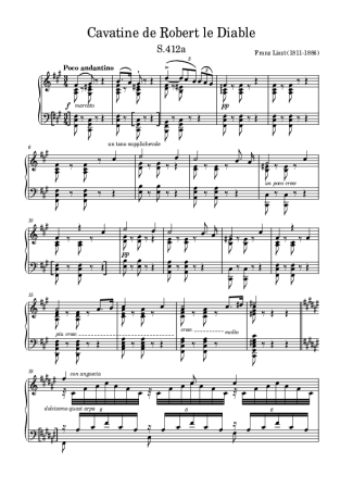 Franz Liszt Cavatine De Robert Le Diable S.412a score for Piano