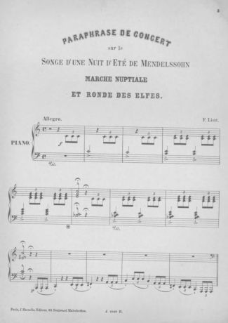 Franz Liszt Concert Paraphrase On Mendelssohn S  Sommernachtstraum S.410 score for Piano