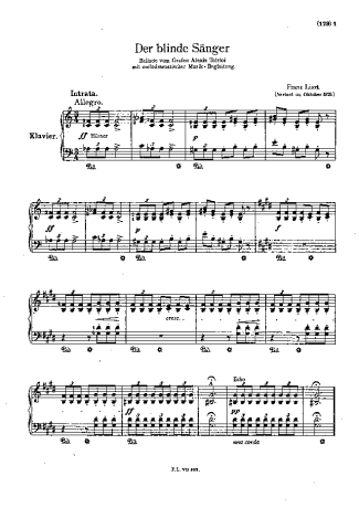 Franz Liszt Der Blinde Sänger S.350 score for Piano