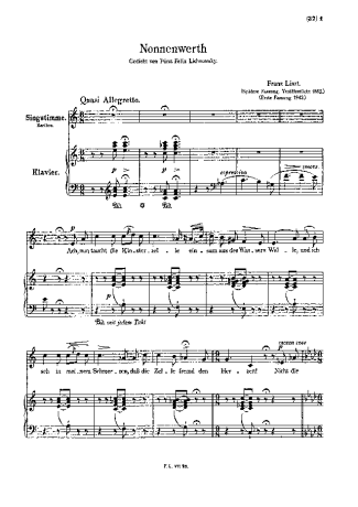 Franz Liszt Die Zelle In Nonnenwerth S.274 score for Piano