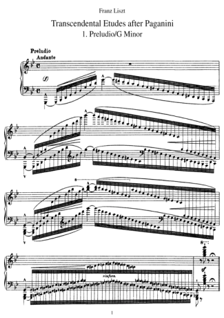 Franz Liszt Études D´exécution Transcendante D´après Paganini S.140 (Preludio) score for Piano