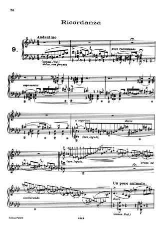 Franz Liszt Études D´exécution Transcendante S.139 (Etude 9 Ricordanza) score for Piano