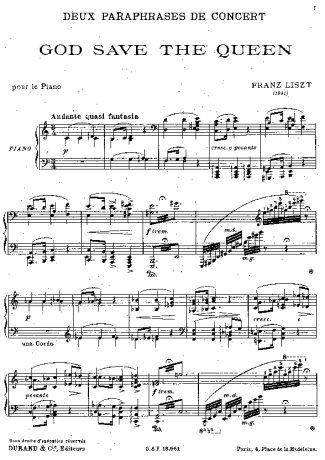 Franz Liszt God Save The Queen S.235 score for Piano