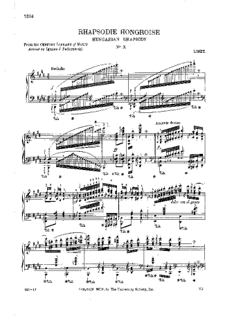 Franz Liszt Hungarian Rhapsody No.10 score for Piano