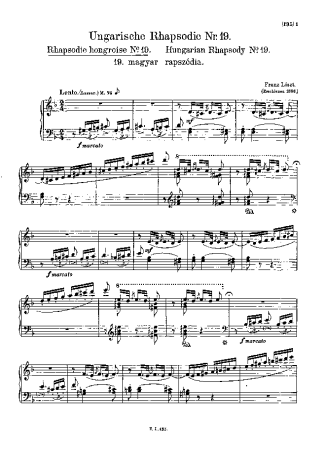 Franz Liszt Hungarian Rhapsody No.19 score for Piano