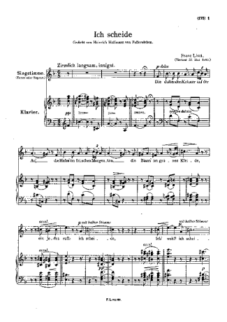 Franz Liszt Ich Scheide S.319 score for Piano