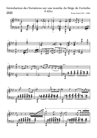 Franz Liszt Introduction Des Variations Sur Une Marche Du Siège De Corinthe S.421a score for Piano