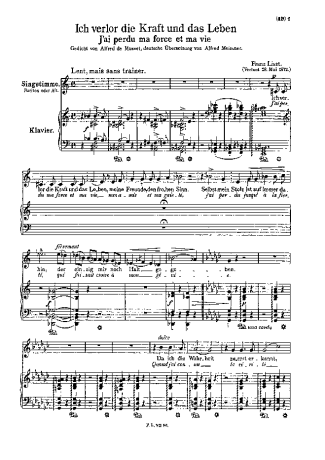 Franz Liszt Jai Perdu Ma Force Et Ma Vie S.327 score for Piano