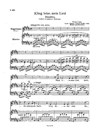 Franz Liszt Kling Leise Mein Lied S.301 score for Piano