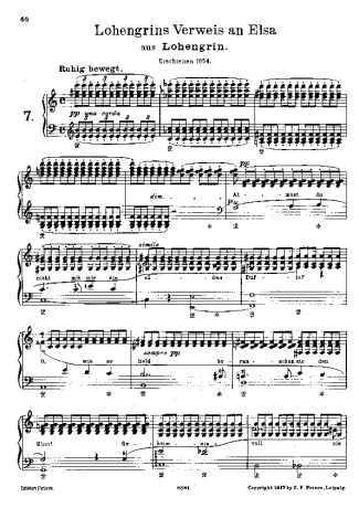 Franz Liszt Lohengrins Verweis An Elsa score for Piano